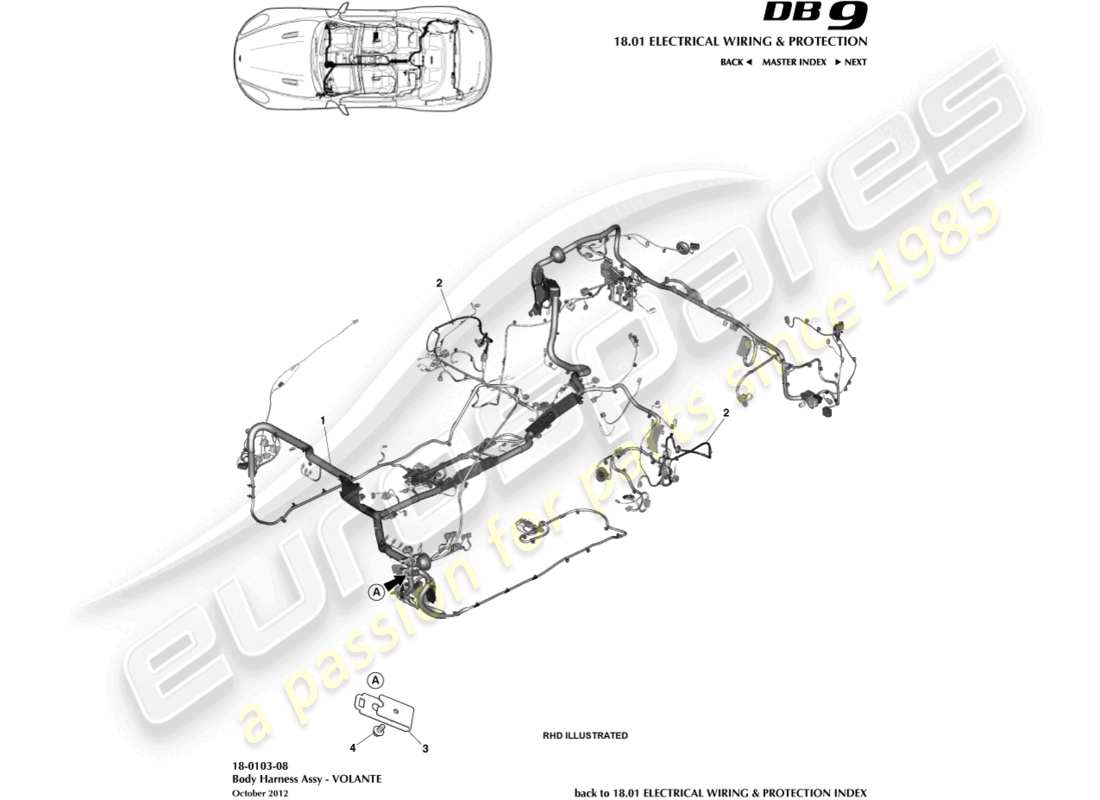 aston martin db9 (2013) body harness, volante parts diagram