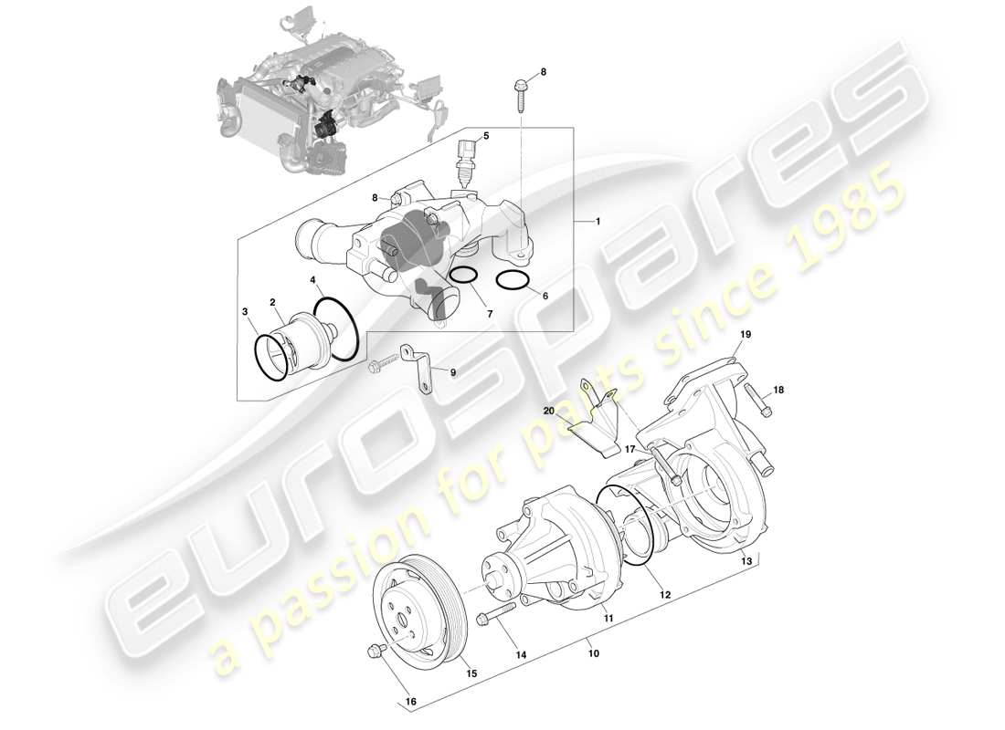 aston martin vanquish (2013) engine cooling part diagram