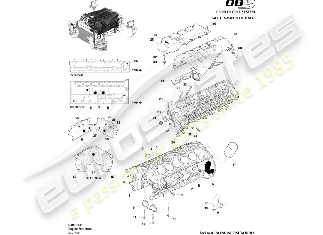 aston martin dbs (2008) engine structure parts diagram