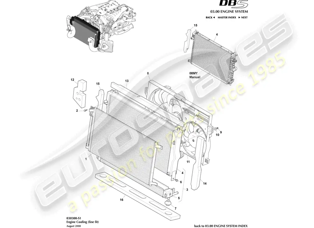 aston martin dbs (2008) engine cooling (line fit) parts diagram