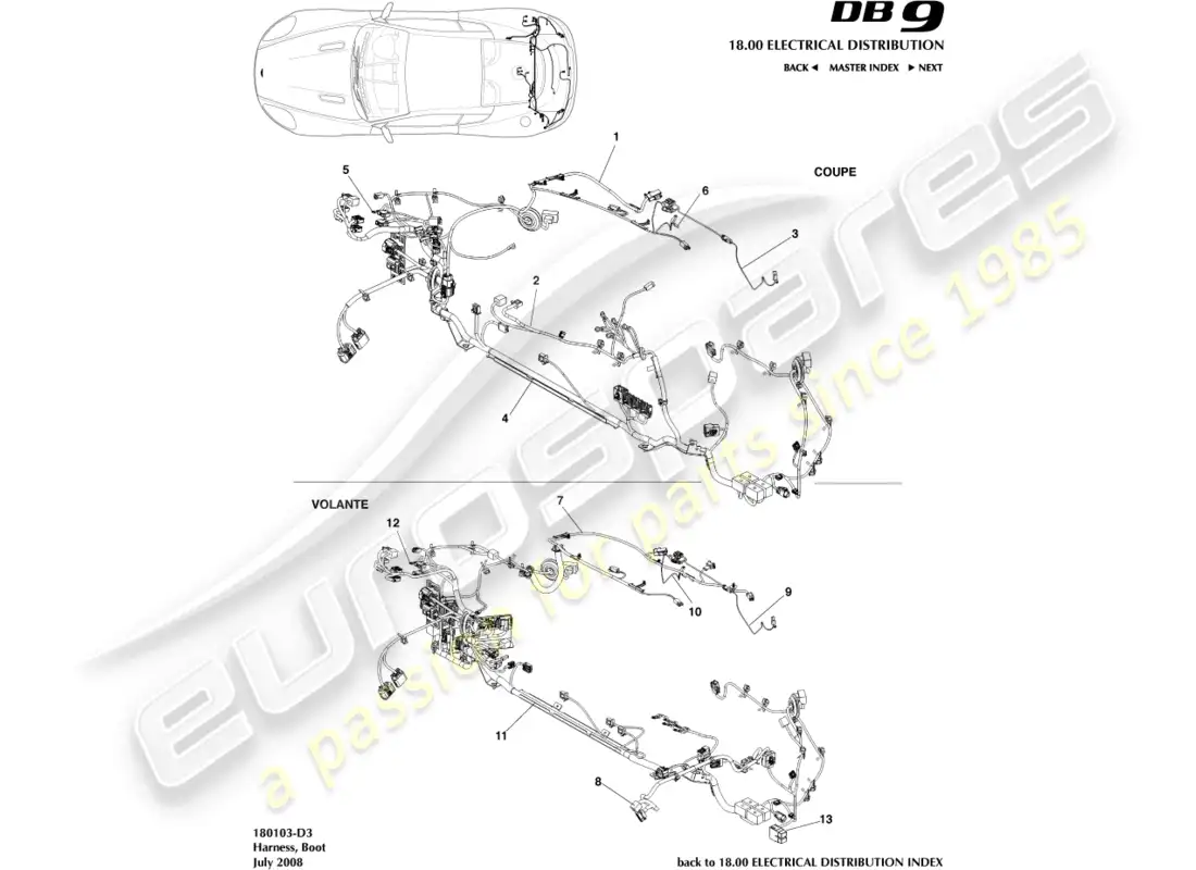 aston martin db9 (2012) boot harness parts diagram