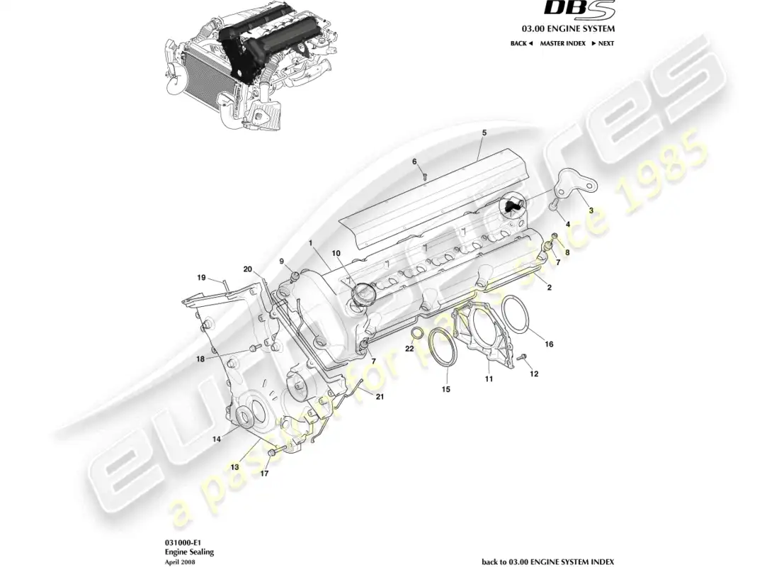 aston martin dbs (2009) engine sealing parts diagram