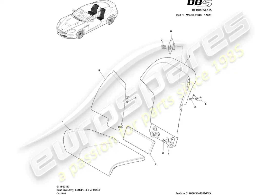 aston martin dbs (2010) rear sear, 2+2 coupe parts diagram