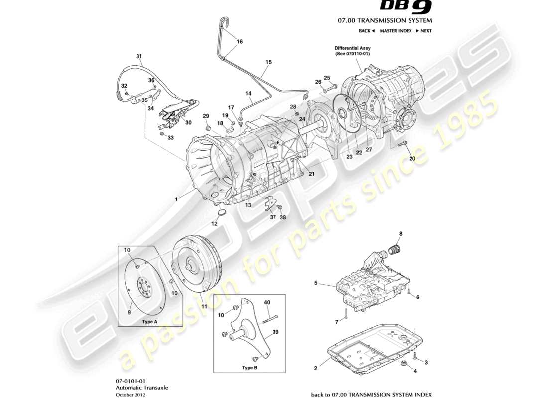 aston martin db9 (2013) transaxle, auto parts diagram