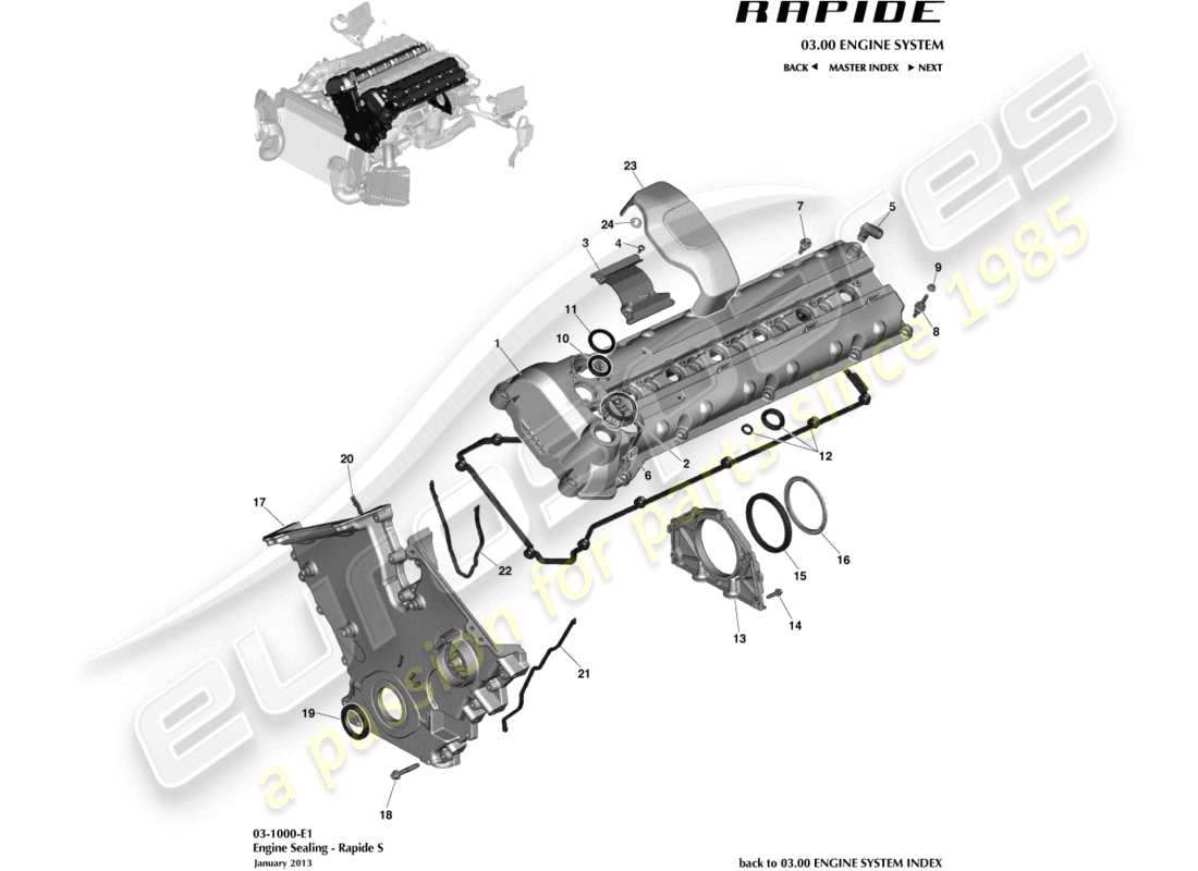 aston martin rapide (2014) engine sealing part diagram