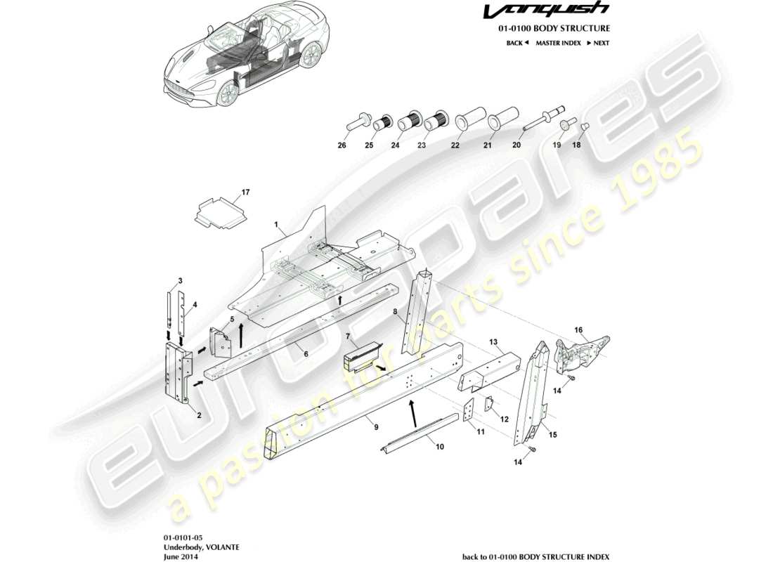 aston martin vanquish (2016) underbody, volante part diagram