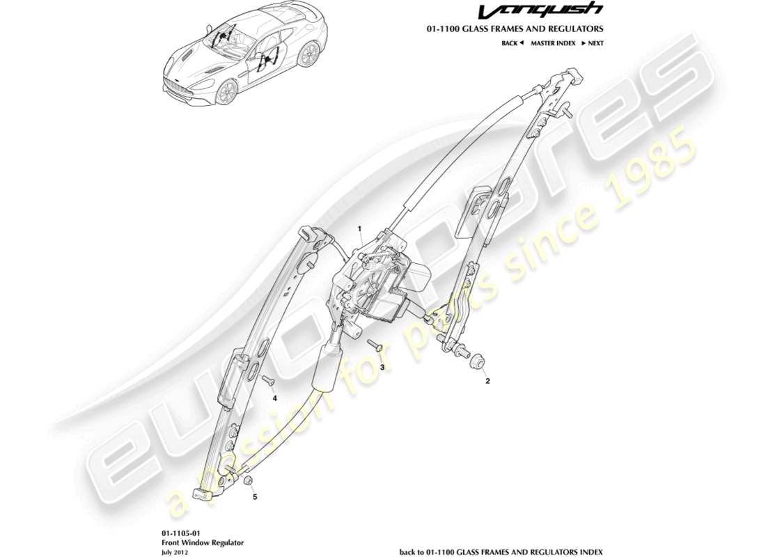 aston martin vanquish (2016) front window regulator part diagram