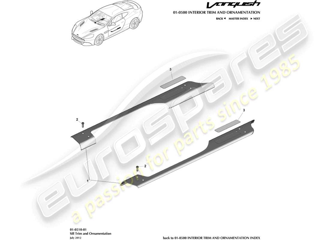 aston martin vanquish (2016) sill trim & ornamentation part diagram