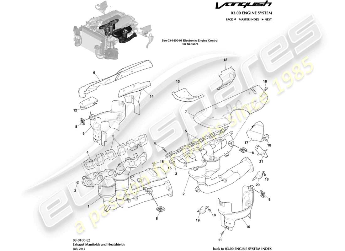 aston martin vanquish (2016) exhaust manifolds part diagram