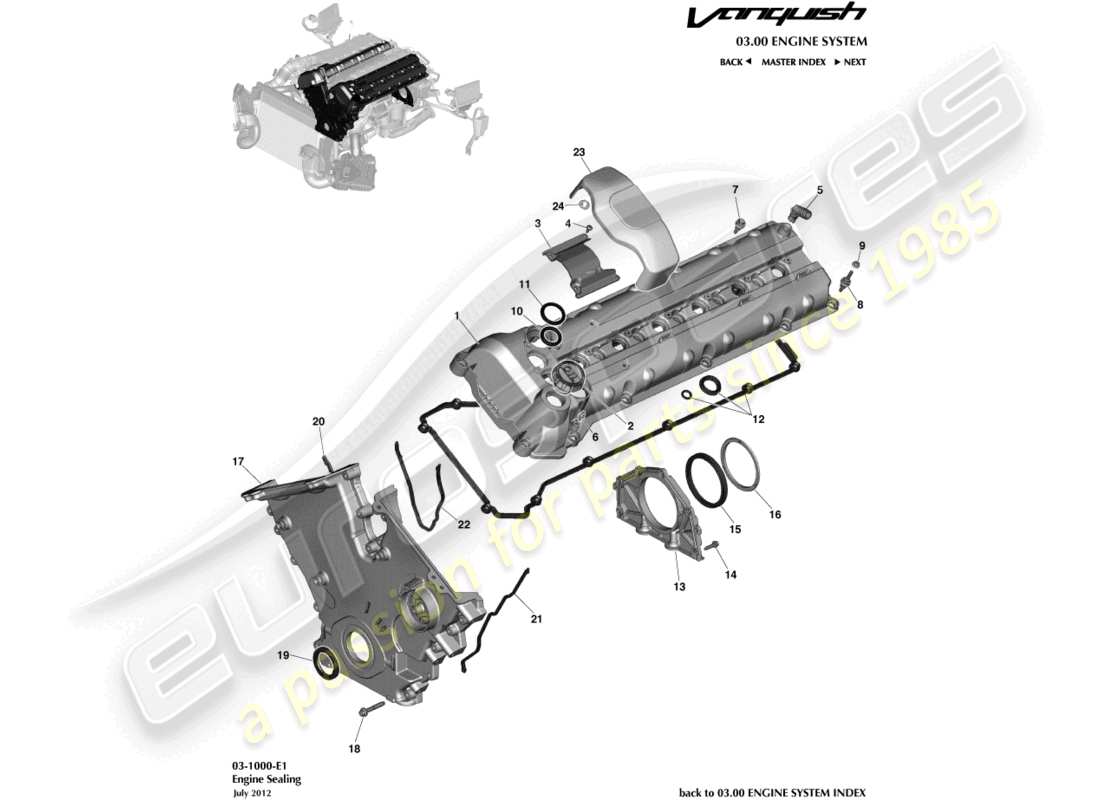 aston martin vanquish (2018) engine sealing part diagram