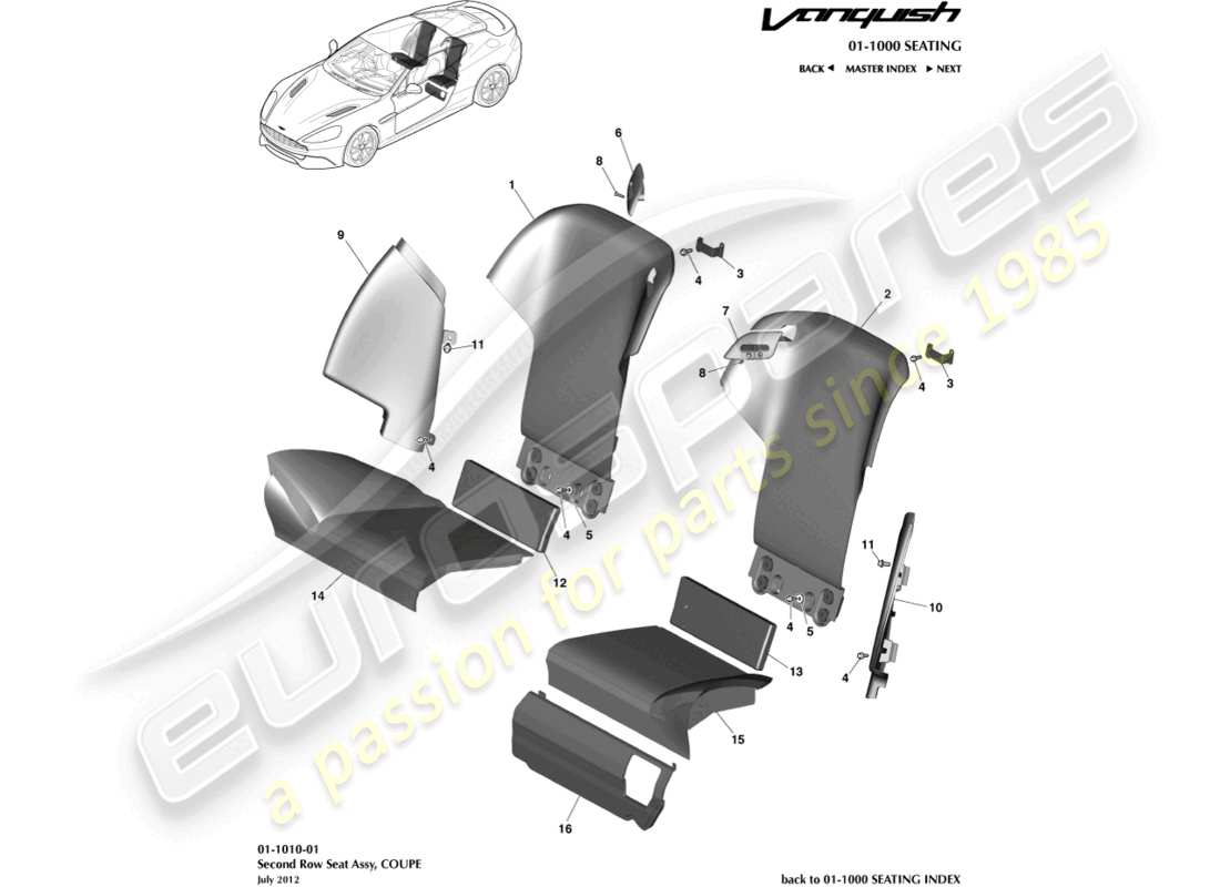 aston martin vanquish (2015) rear seats, coupe part diagram