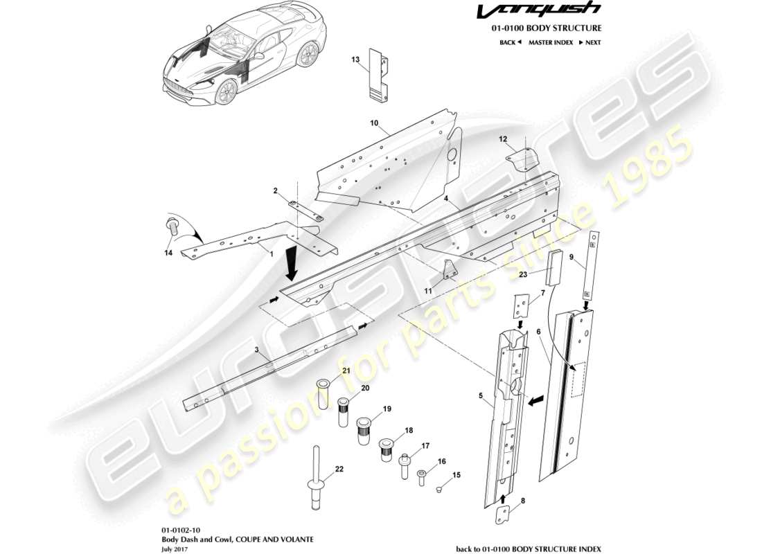 aston martin vanquish (2016) body frame, front part diagram