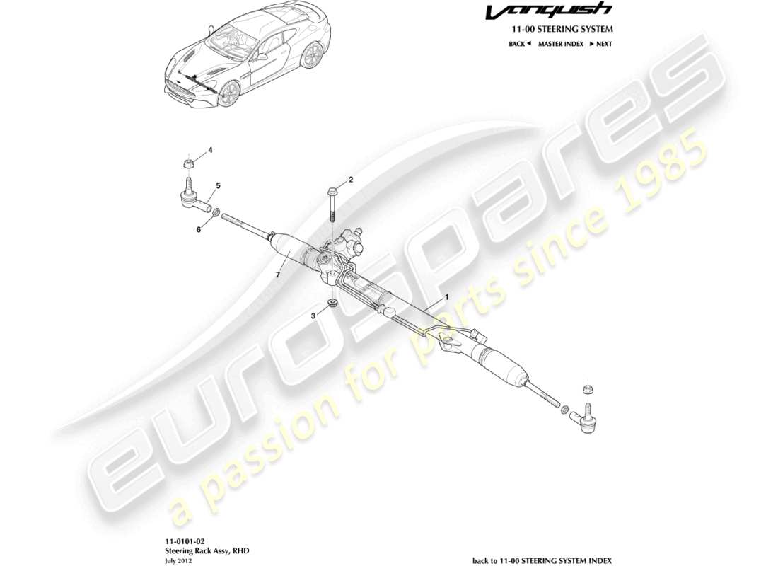 aston martin vanquish (2016) steering rack, rhd part diagram