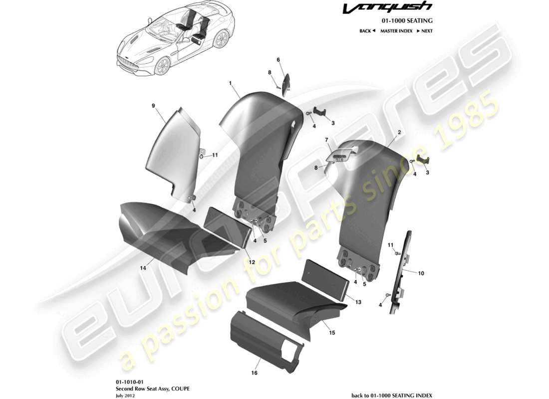 aston martin vanquish (2018) rear seats, coupe part diagram