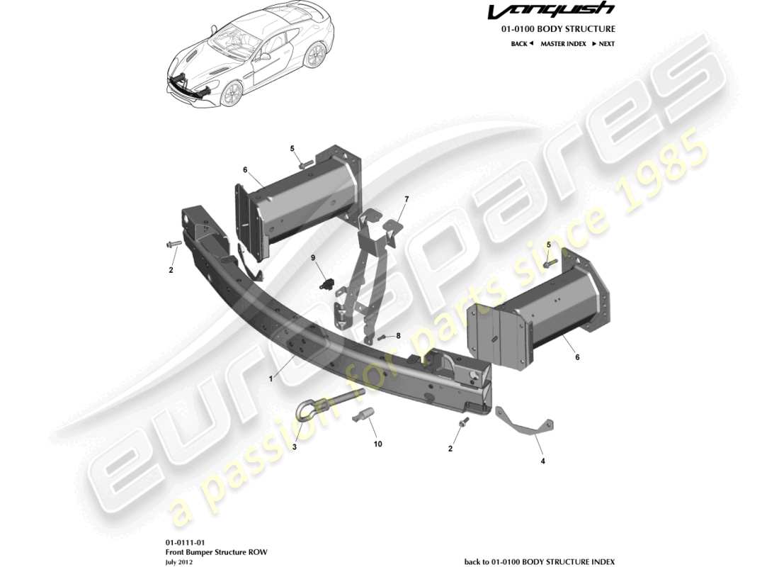 aston martin vanquish (2018) front bumper structure, row part diagram