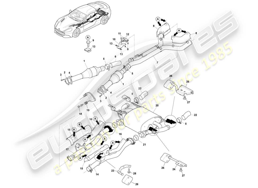 aston martin vanquish (2013) exhaust system part diagram