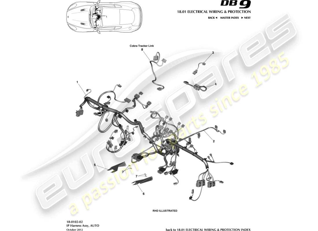 a part diagram from the aston martin db9 parts catalogue