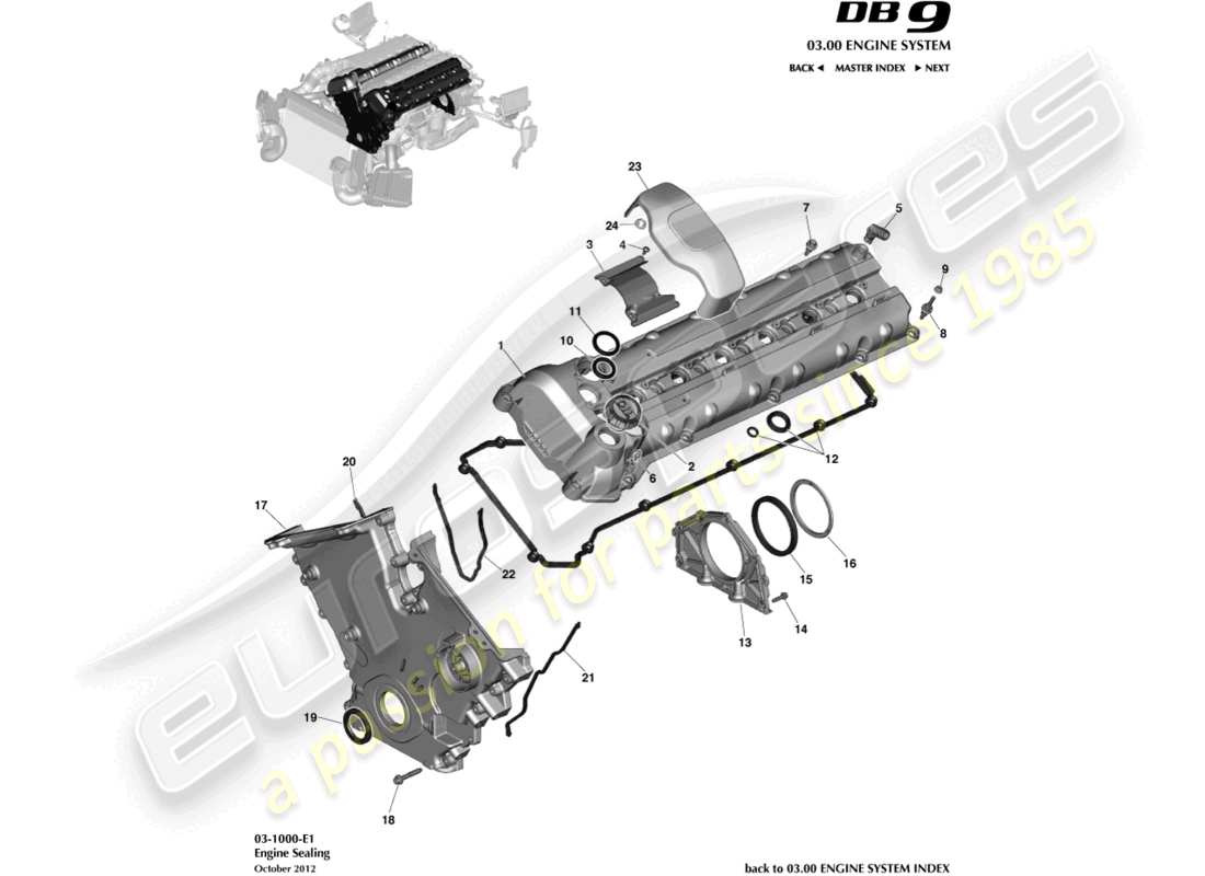 aston martin db9 (2015) engine sealing part diagram