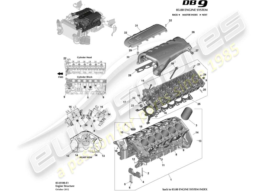 aston martin db9 (2015) engine structure part diagram