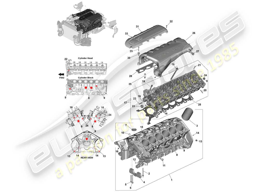 aston martin vanquish (2013) engine structure part diagram