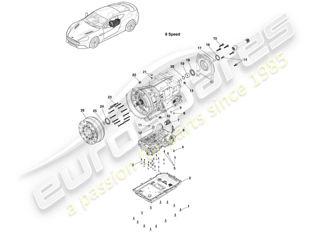 aston martin vanquish (2013) transmission kits, 8spd part diagram