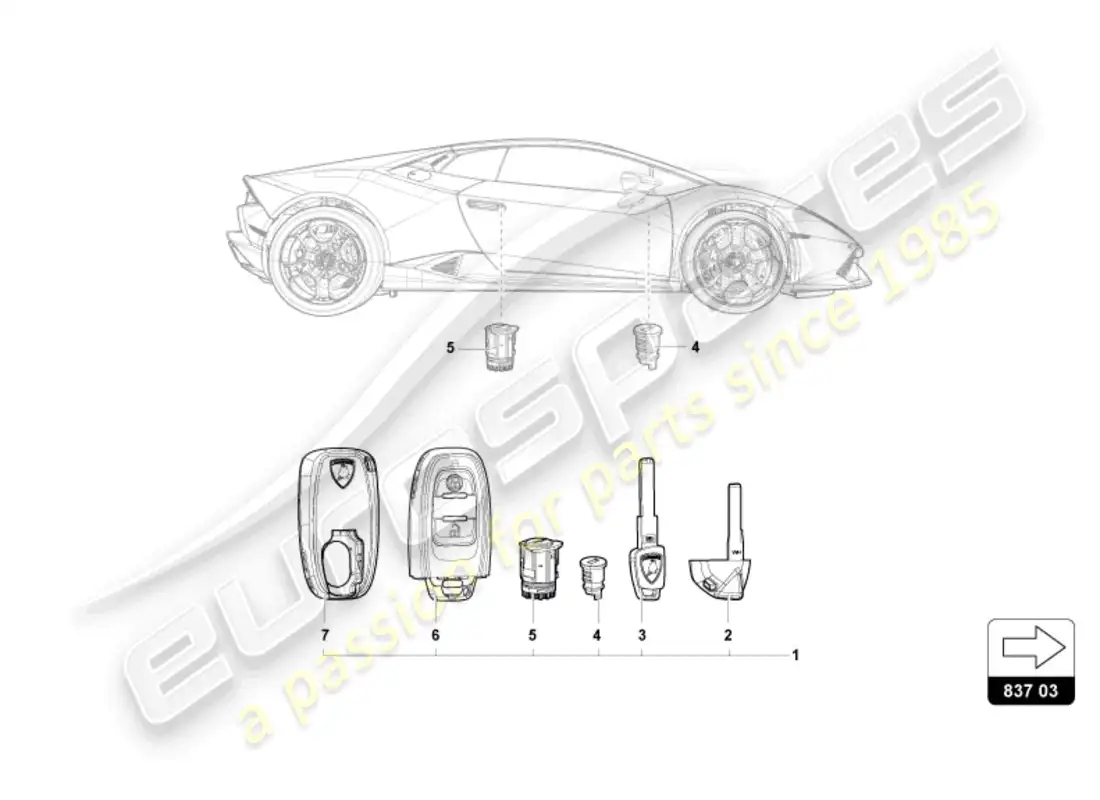 lamborghini tecnica (2024) lock with keys parts diagram