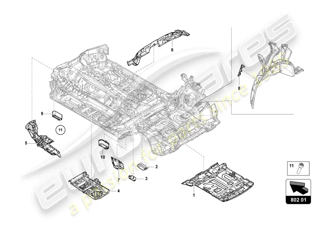 lamborghini urus (2022) bottom plate parts diagram