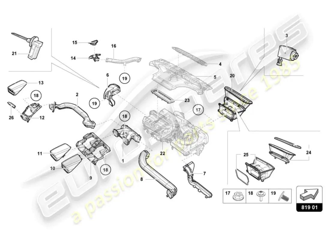 lamborghini tecnica (2024) air vent parts diagram