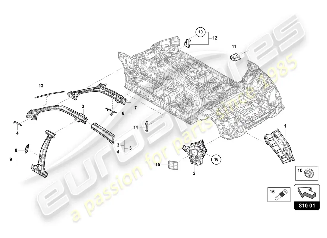 lamborghini urus (2020) side panel, inner side parts diagram