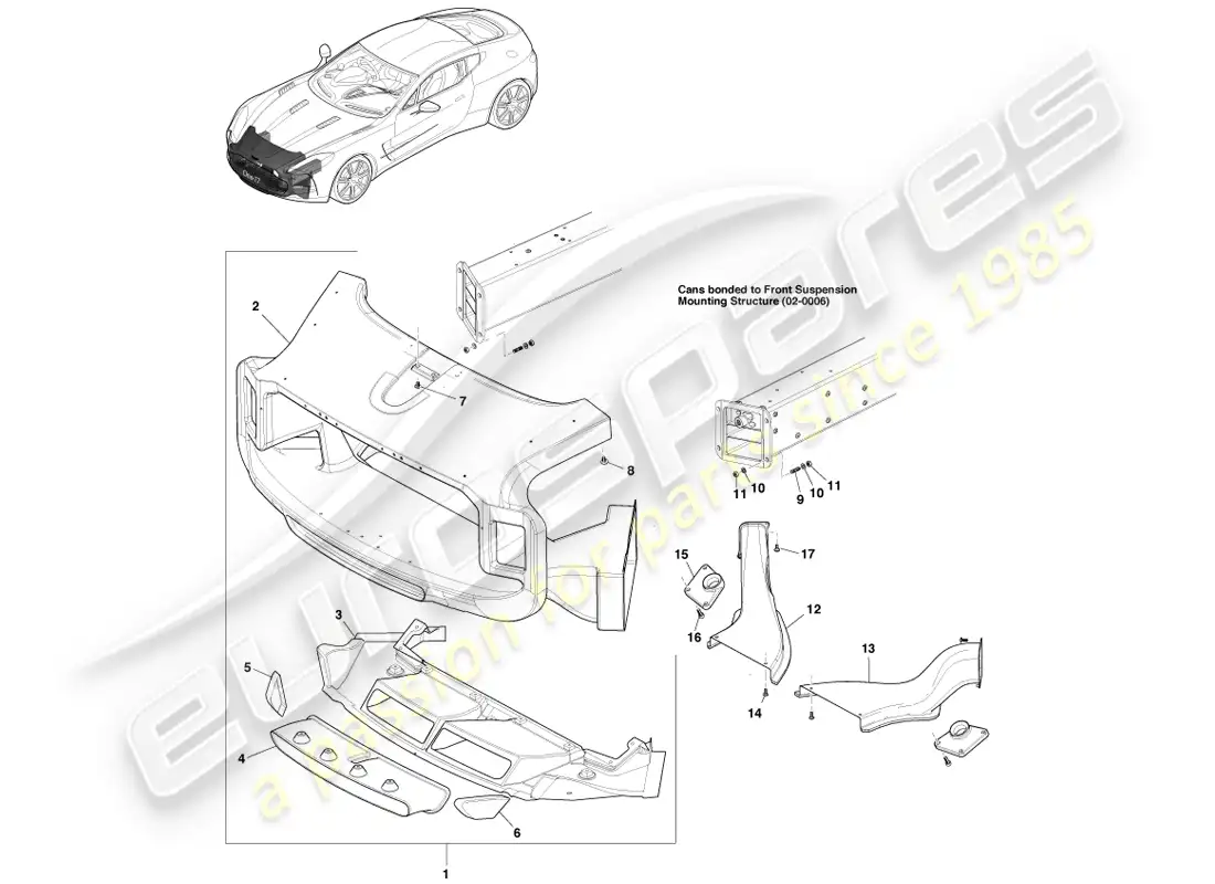 aston martin one-77 (2011) grille opening panel parts diagram