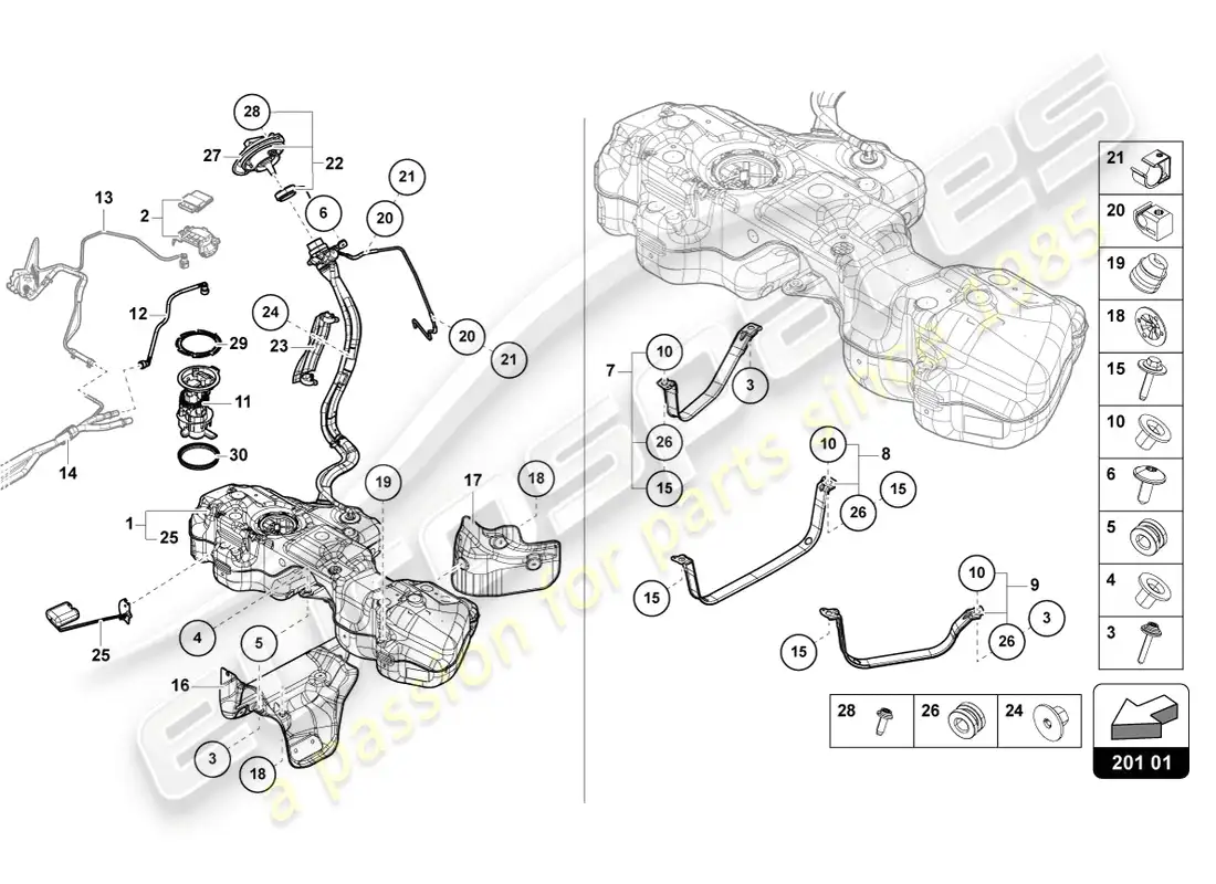 lamborghini urus (2020) fuel tank parts diagram