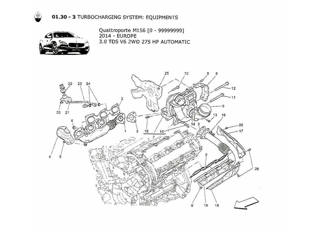 MASERATI QTP. V6 3.0 TDS 275BHP 2014 TURBOCHARGING SYSTEM: EQUIPMENTS PART DIAGRAM maserati qtp. v6 3.0 tds 275bhp 2014 turbocharging system: equipments part diagram