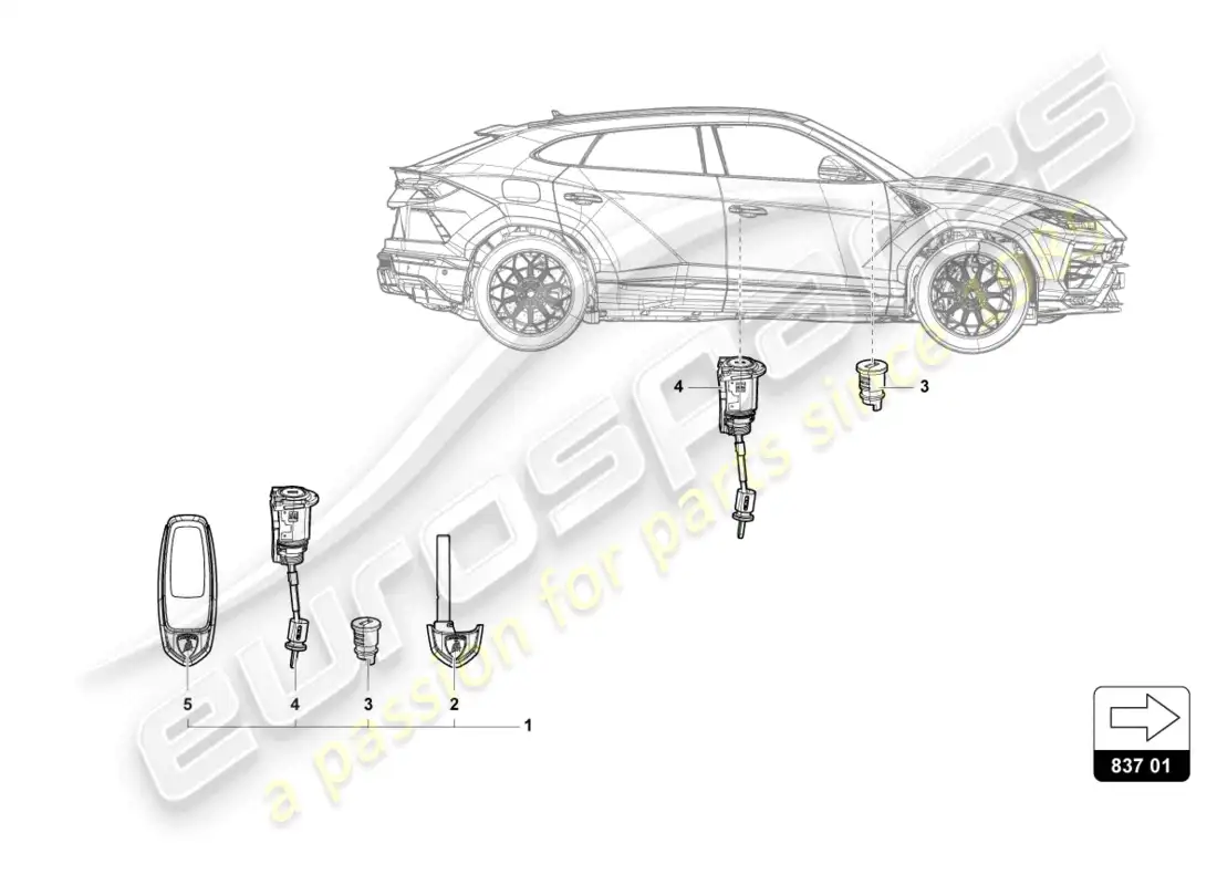 lamborghini urus performante (2023) main key with trans parts diagram