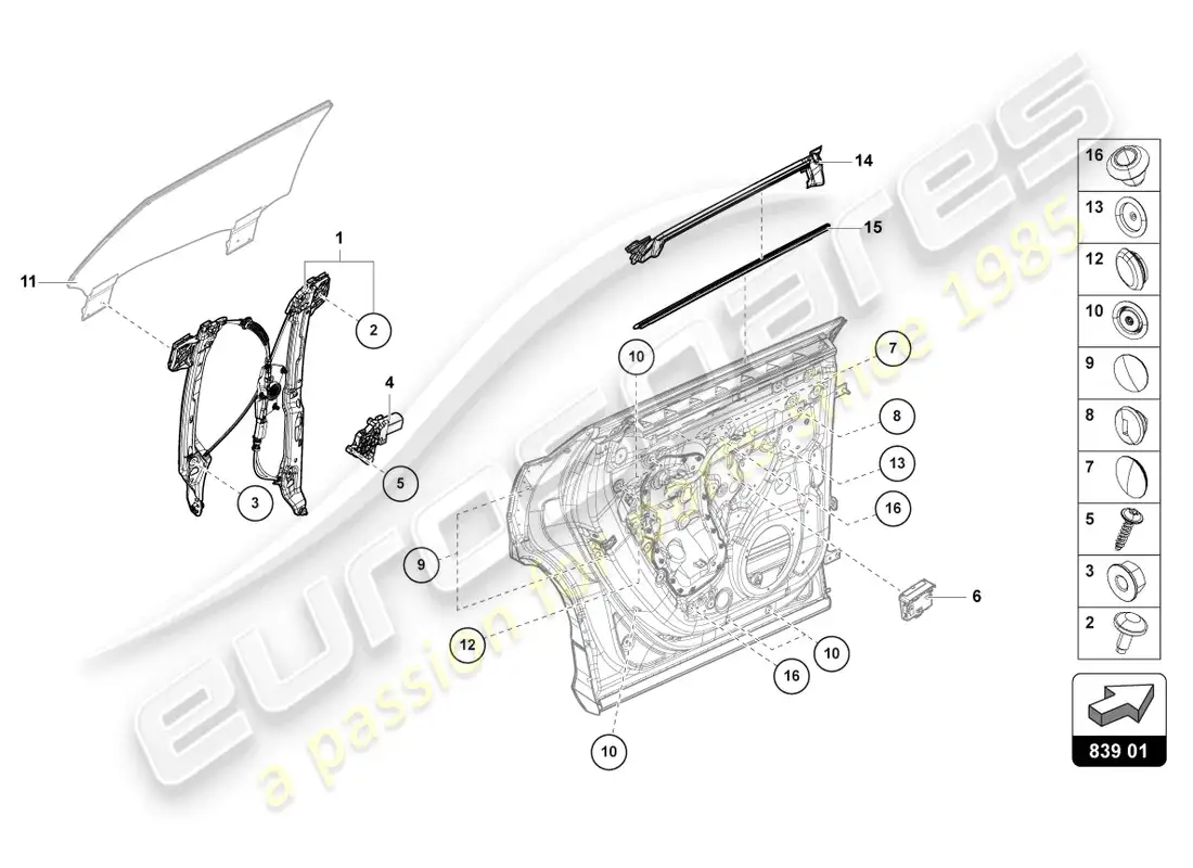 lamborghini urus performante (2023) window regulator with motor parts diagram