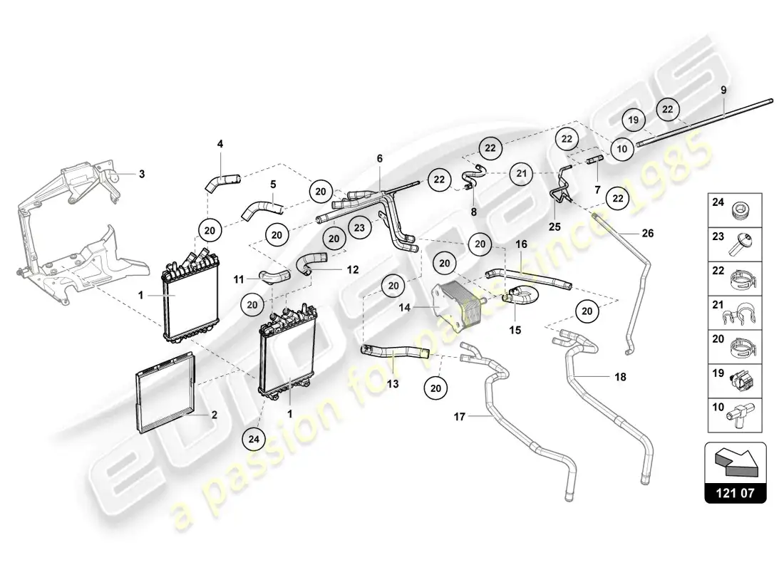 lamborghini countach lpi 800-4 (2022) additional cooler for coolant parts diagram