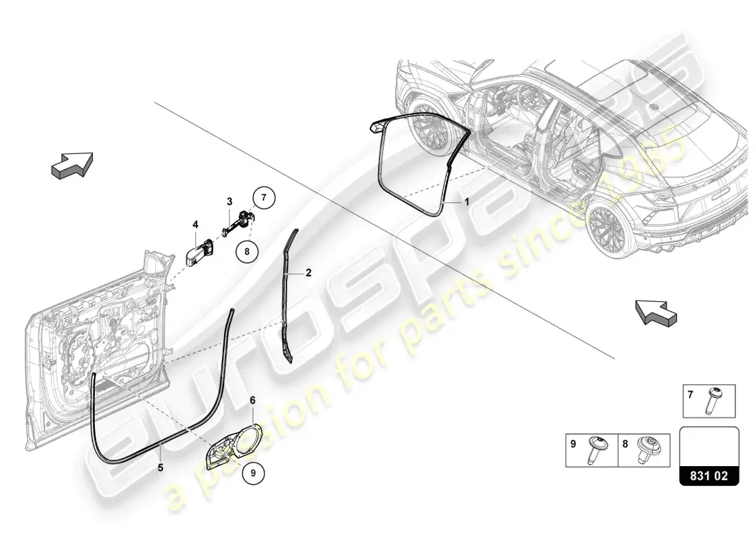 lamborghini urus performante (2023) door seal front parts diagram