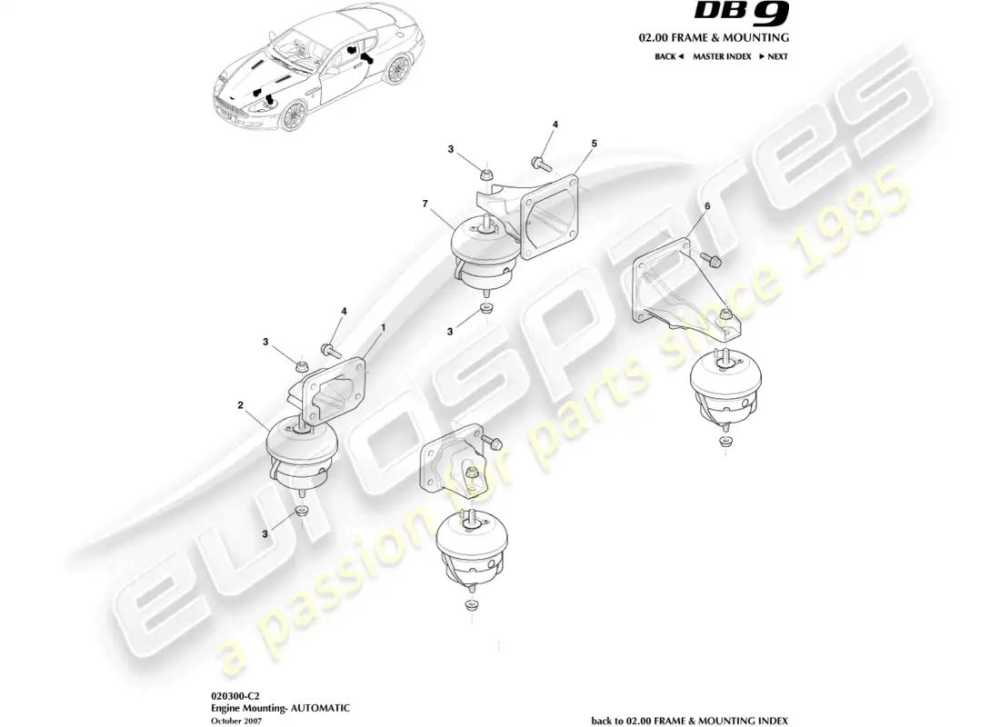 aston martin db9 (2012) engine mounting, automatic parts diagram