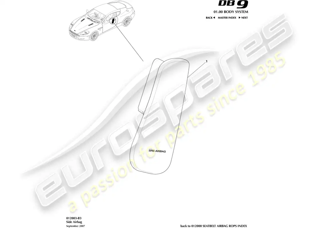 aston martin db9 (2012) side airbag parts diagram