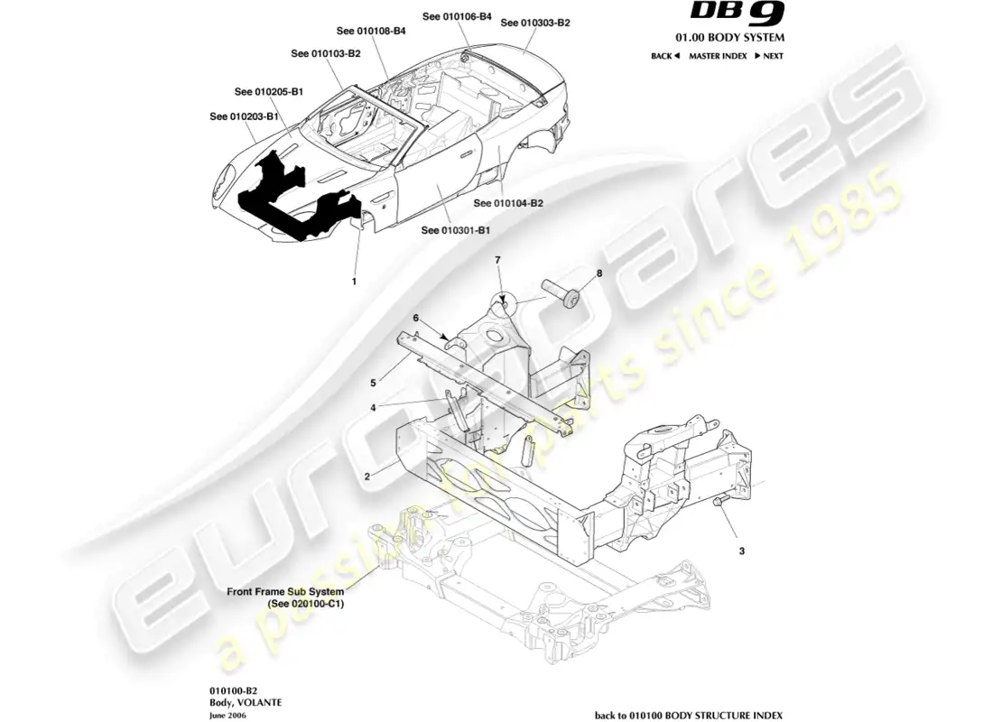 aston martin db9 (2009) body, volante parts diagram