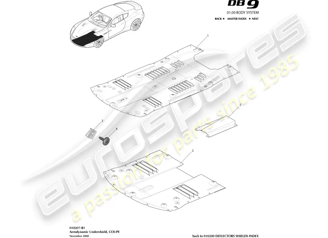 aston martin db9 (2004) front undershield, coupe parts diagram