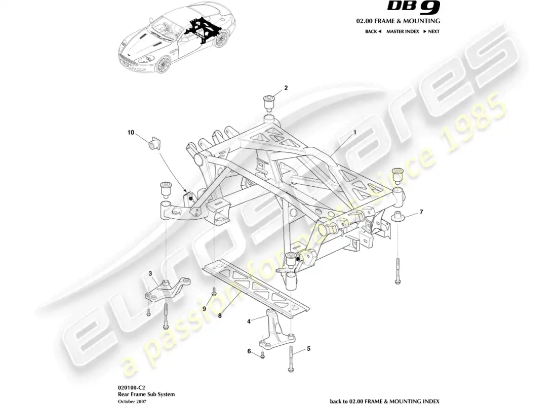 aston martin db9 (2012) rear subframe parts diagram