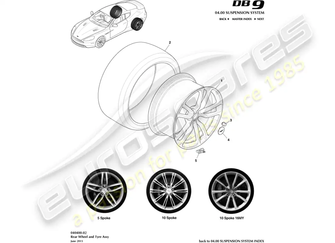 aston martin db9 (2015) wheel & tyres, rear parts diagram