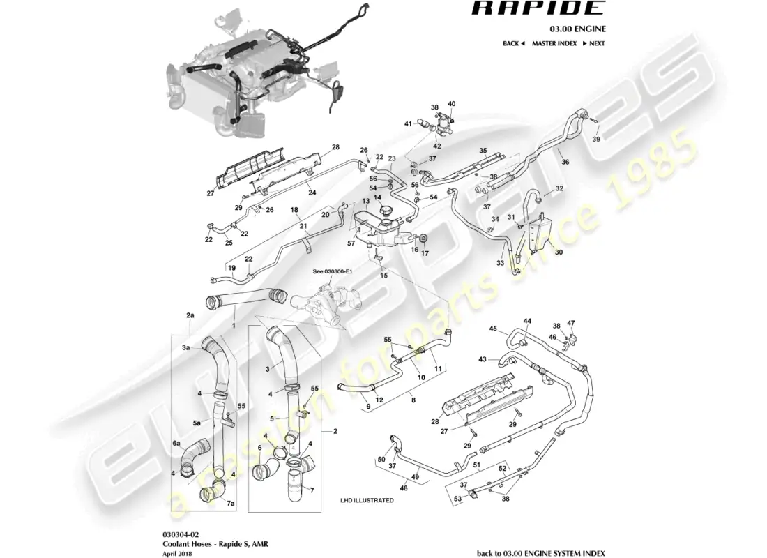 aston martin rapide (2010) coolant reservoir & hoses parts diagram