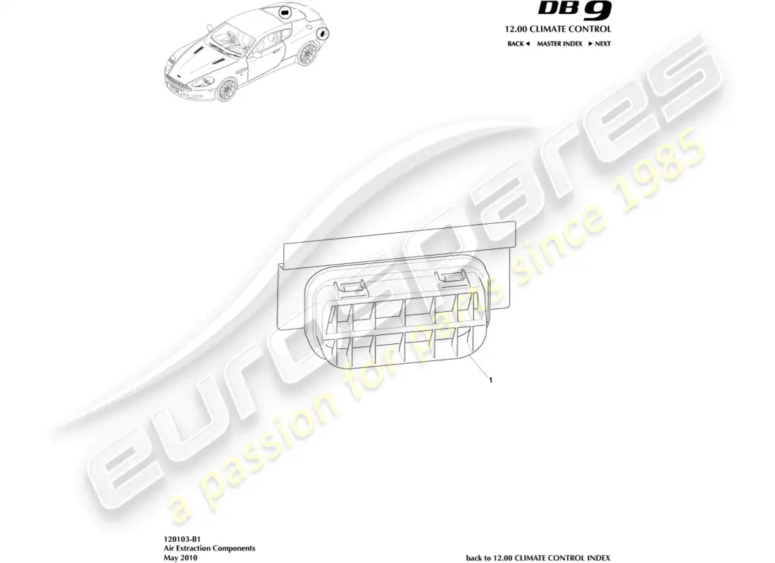 aston martin db9 (2004) air extraction components parts diagram