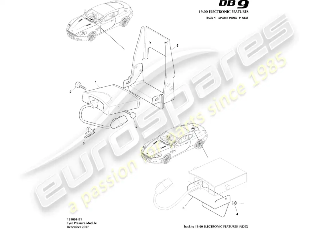 aston martin db9 (2004) tyre pressure module parts diagram