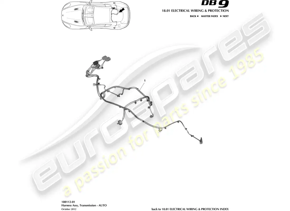 aston martin db9 (2014) transmission harness parts diagram