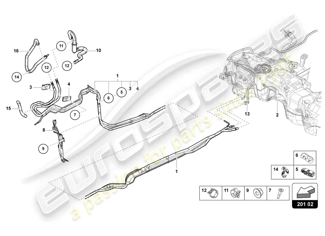 lamborghini urus (2022) 1 set fuel pipes parts diagram