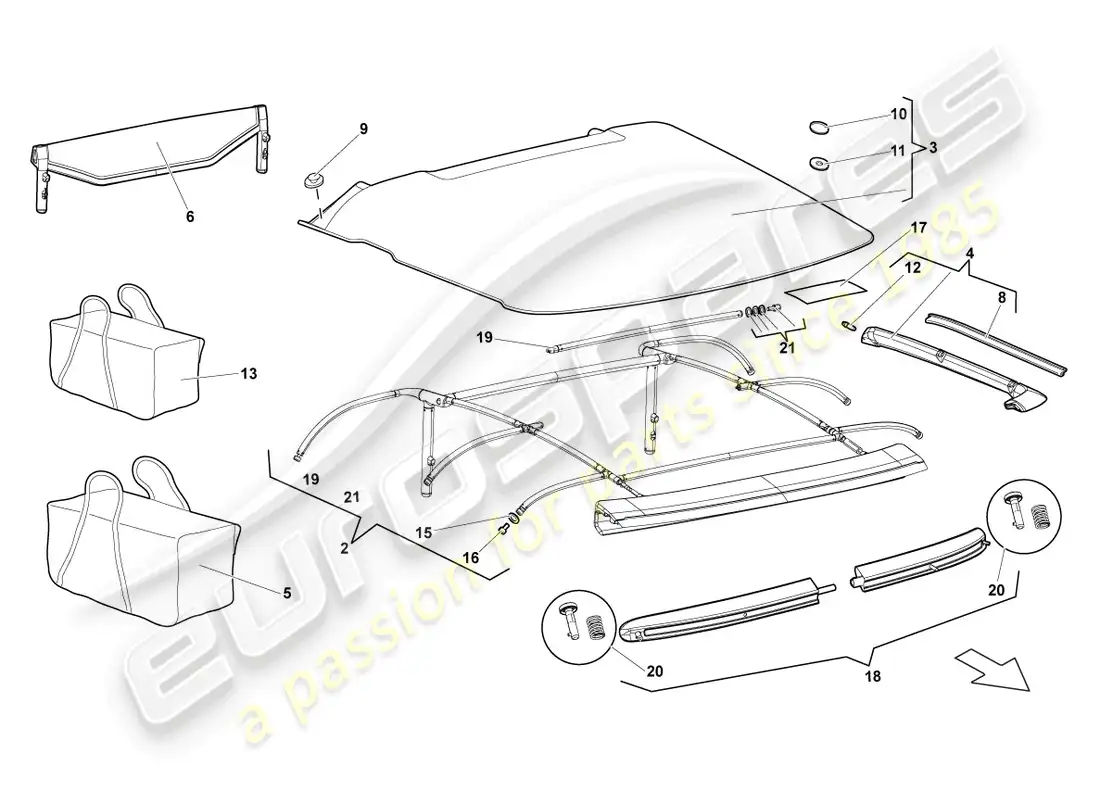 lamborghini reventon roadster cover - top parts diagram