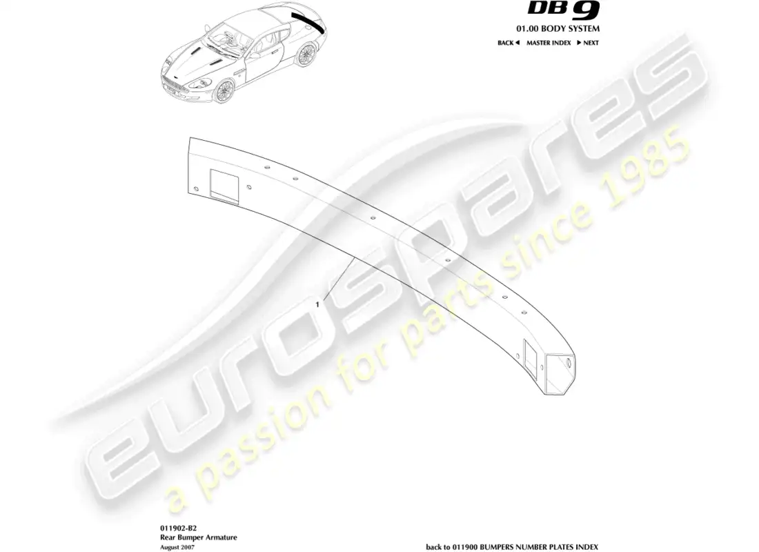 aston martin db9 (2011) rear bumper armature parts diagram