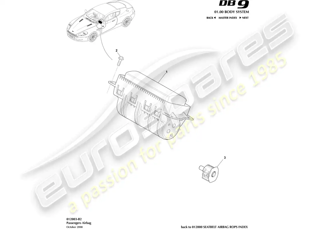 aston martin db9 (2012) passenger airbag parts diagram